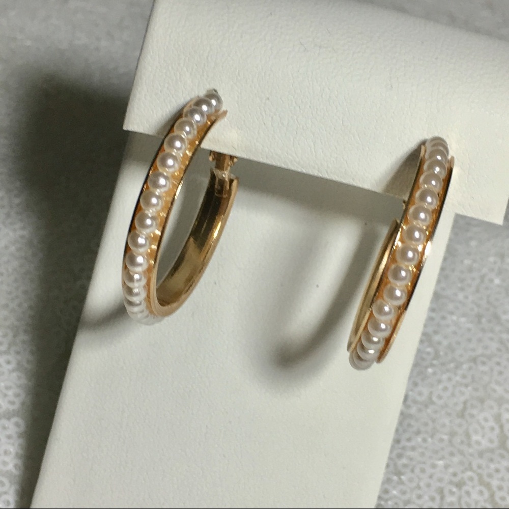 Gold and pearl hoop statement earrings