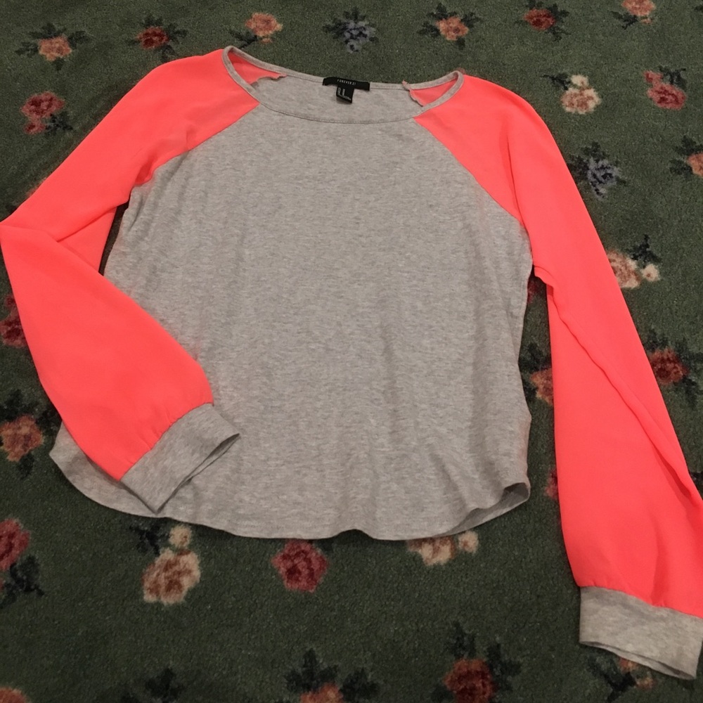 Cool crop top with hot pink chiffon sleeves