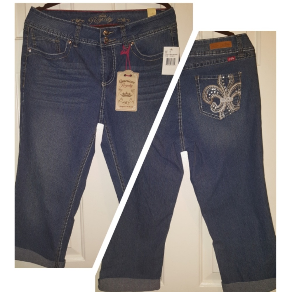 FLEUR DE LIS BLING - 2 Button CAPRIS Size 10 *NWT*