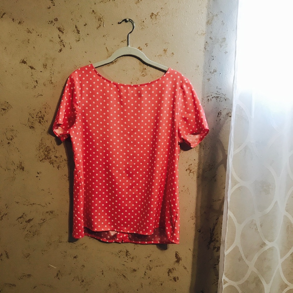 Pink polka dot blouse Ann Taylor.