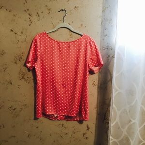 Pink polka dot blouse Ann Taylor.