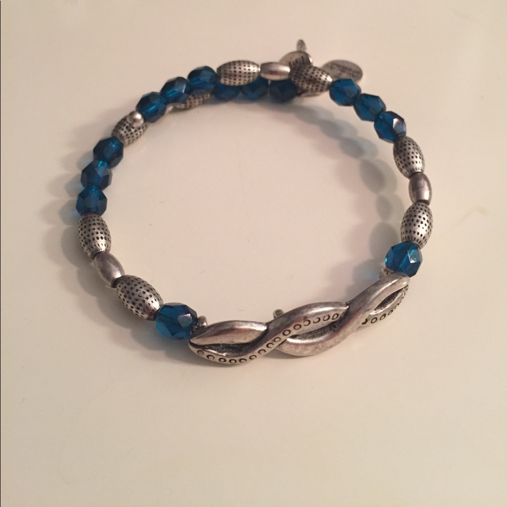 Alex and Ani Blue stone Silver infinity bracelet