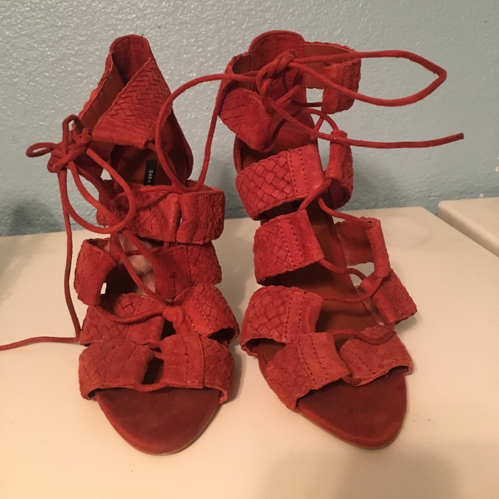 Zara Burnt Orange Lace up Heels