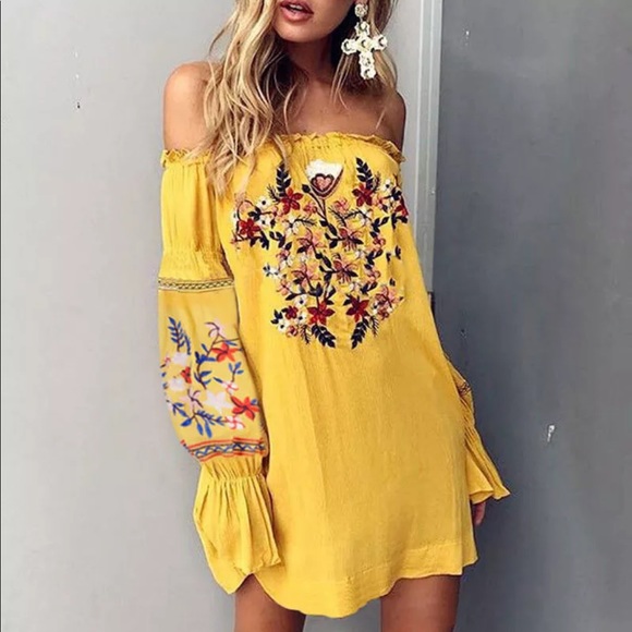 🌹Off The Shoulder Floral Boho Dress - Picture 2 of 5