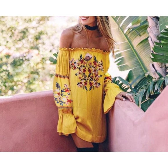 🌹Off The Shoulder Floral Boho Dress - Picture 3 of 5