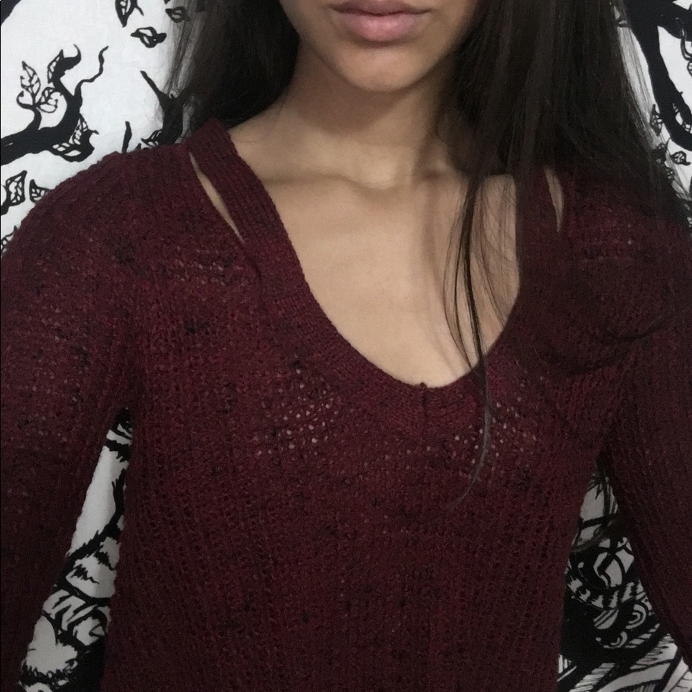 maroon strappy sweater