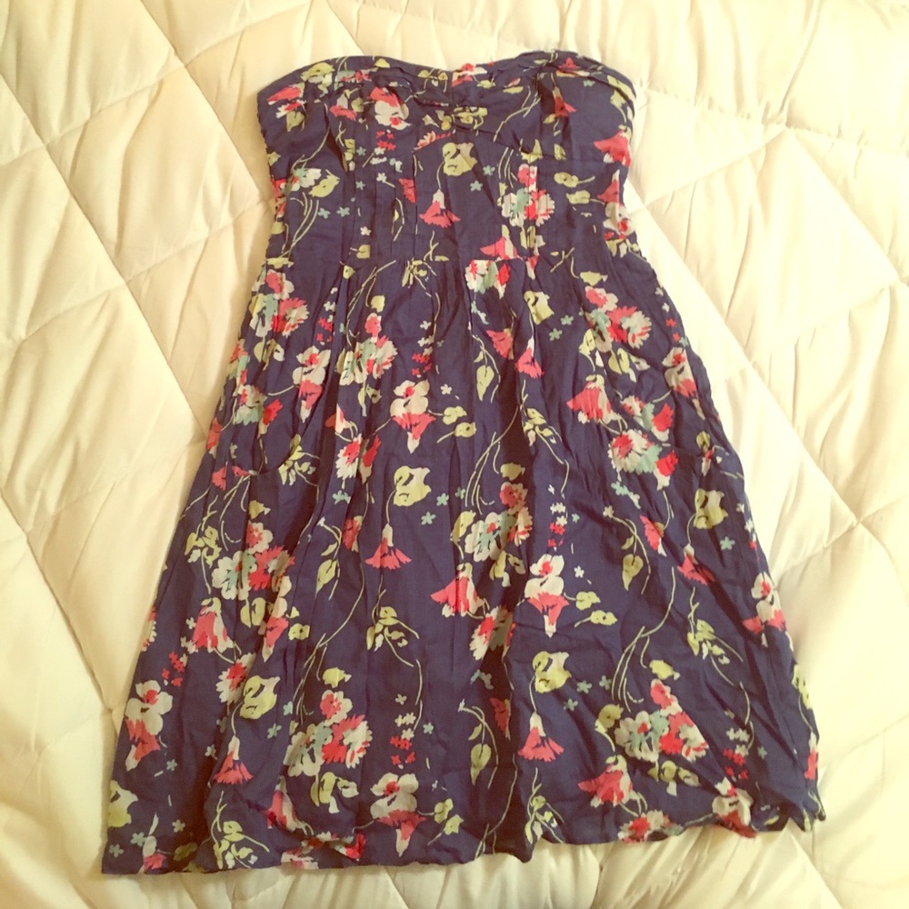 Strapless floral dress.