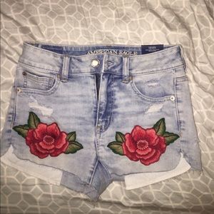American Eagle Rose Patch High Waisted Jean Shorts