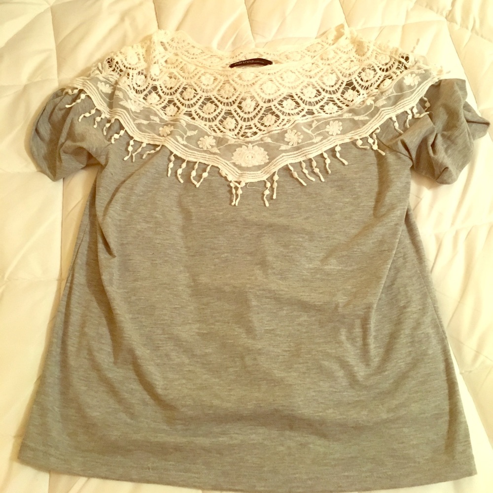 Grey top with lace neck