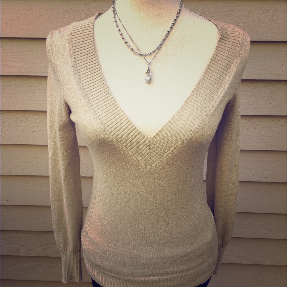 Gold sparkly Express V neck sweater