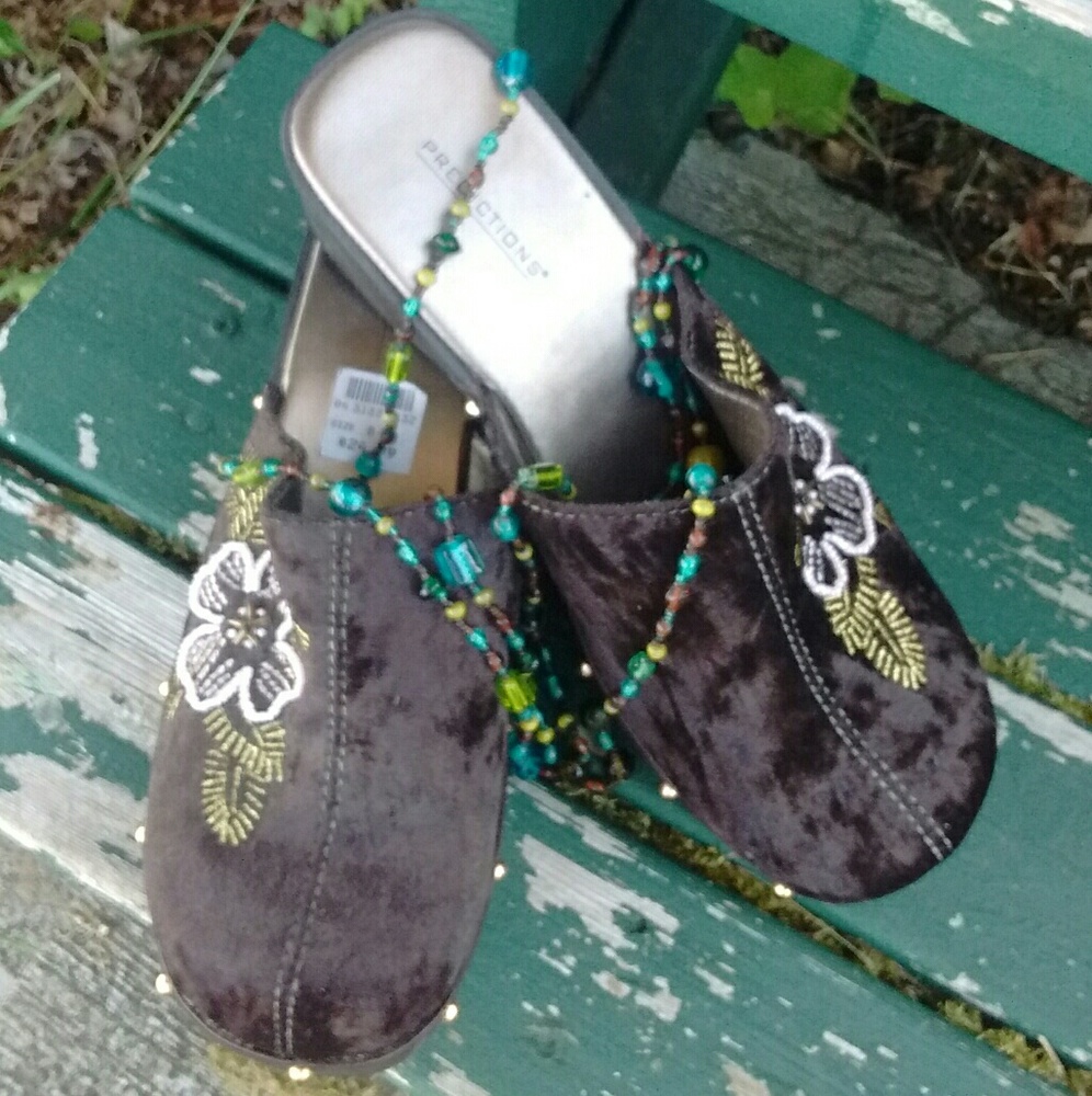 Clogs, Brown Velvet Clogs.