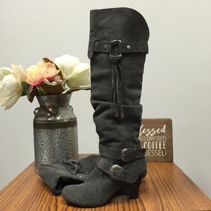 Dark Gray Over The Knee Boots