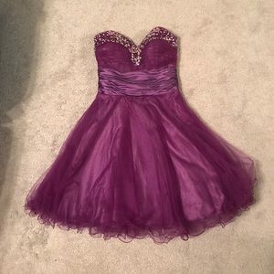 Purple short gown, beaded sweetheart neckline