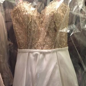 Knee length gold and ivory dress