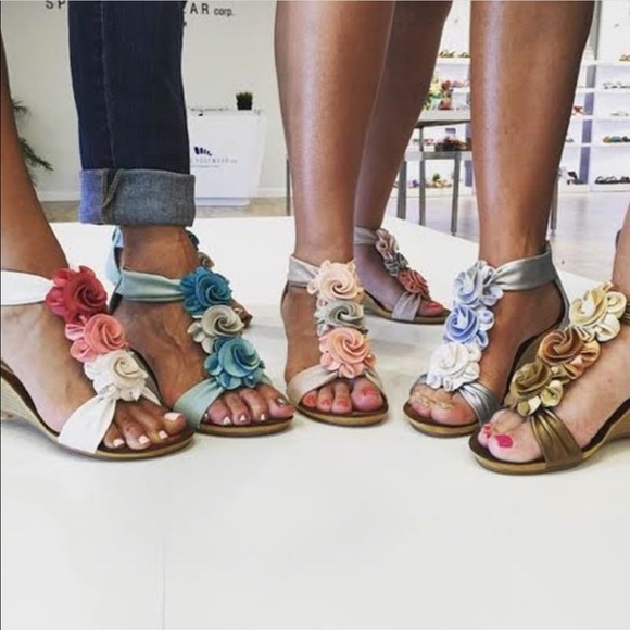 Anthropologie Shoes - Rushed Flowers Metallic Wedge