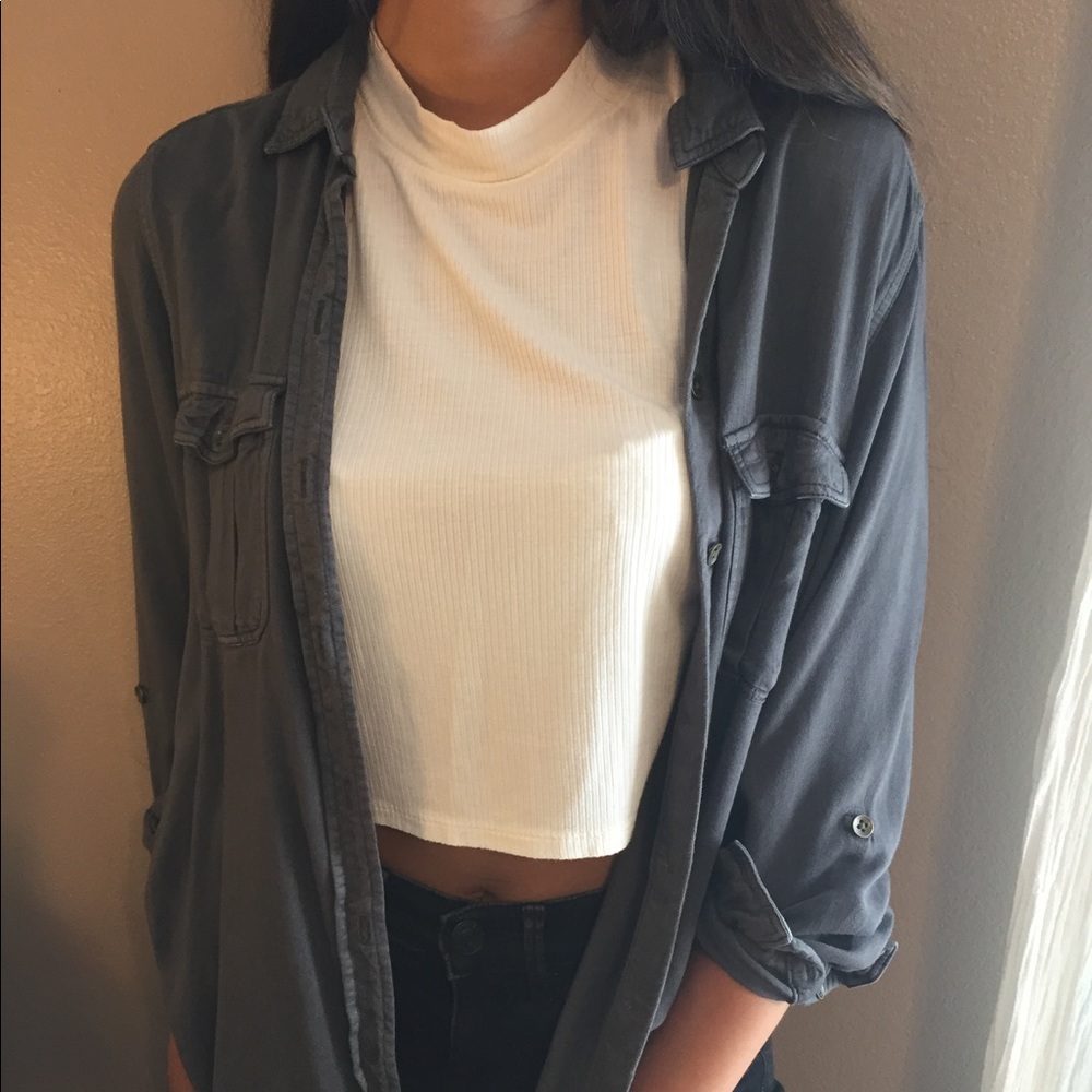 Grey button down