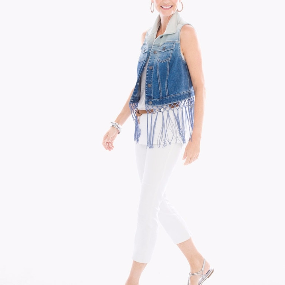 BNWT Chico's Denim Fringe Vest - Picture 4 of 4