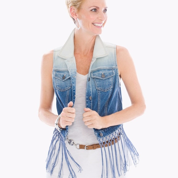 BNWT Chico's Denim Fringe Vest - Picture 2 of 4