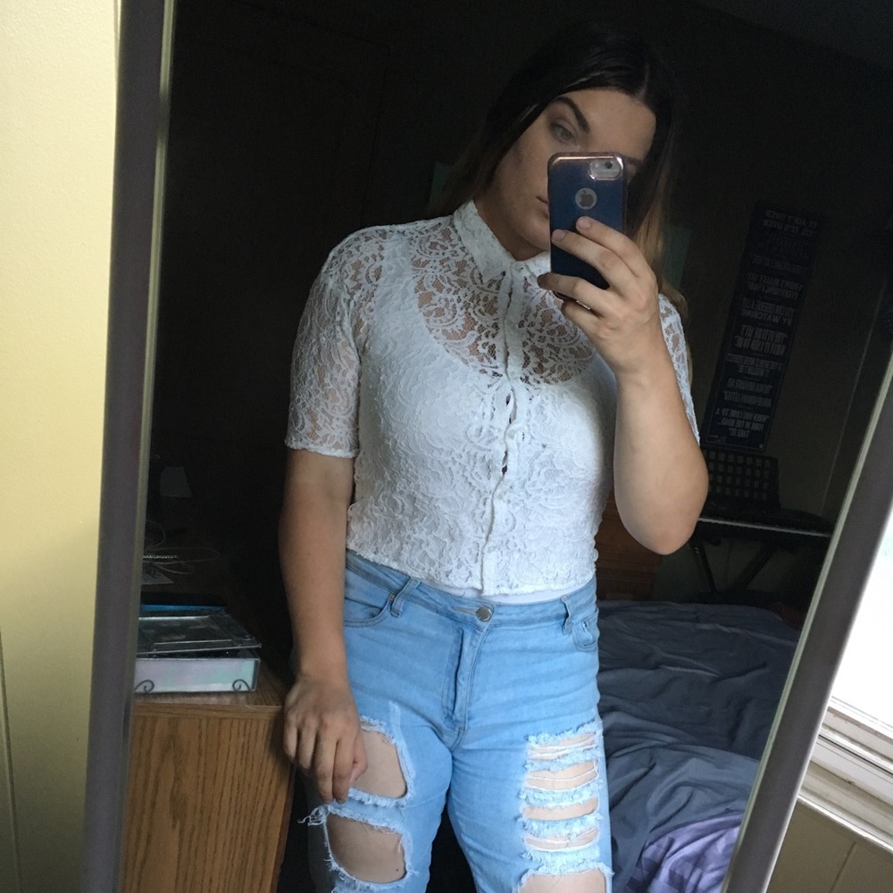 Express lace button down tshirt