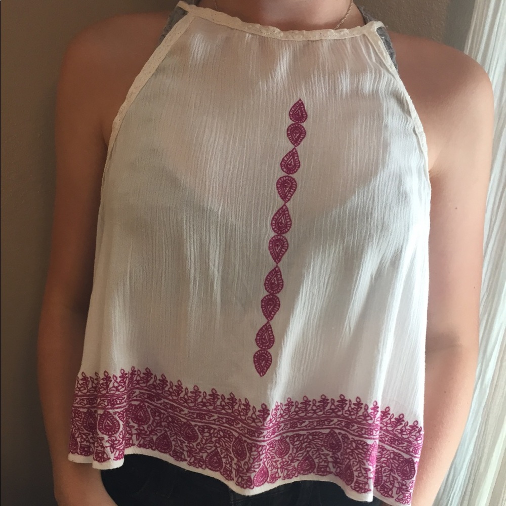 Embroidered high collar shirt