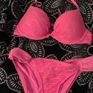 Aerie pink crochet bikini set
