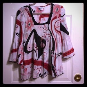 Dress Barn Red and Black Patterned Blouse