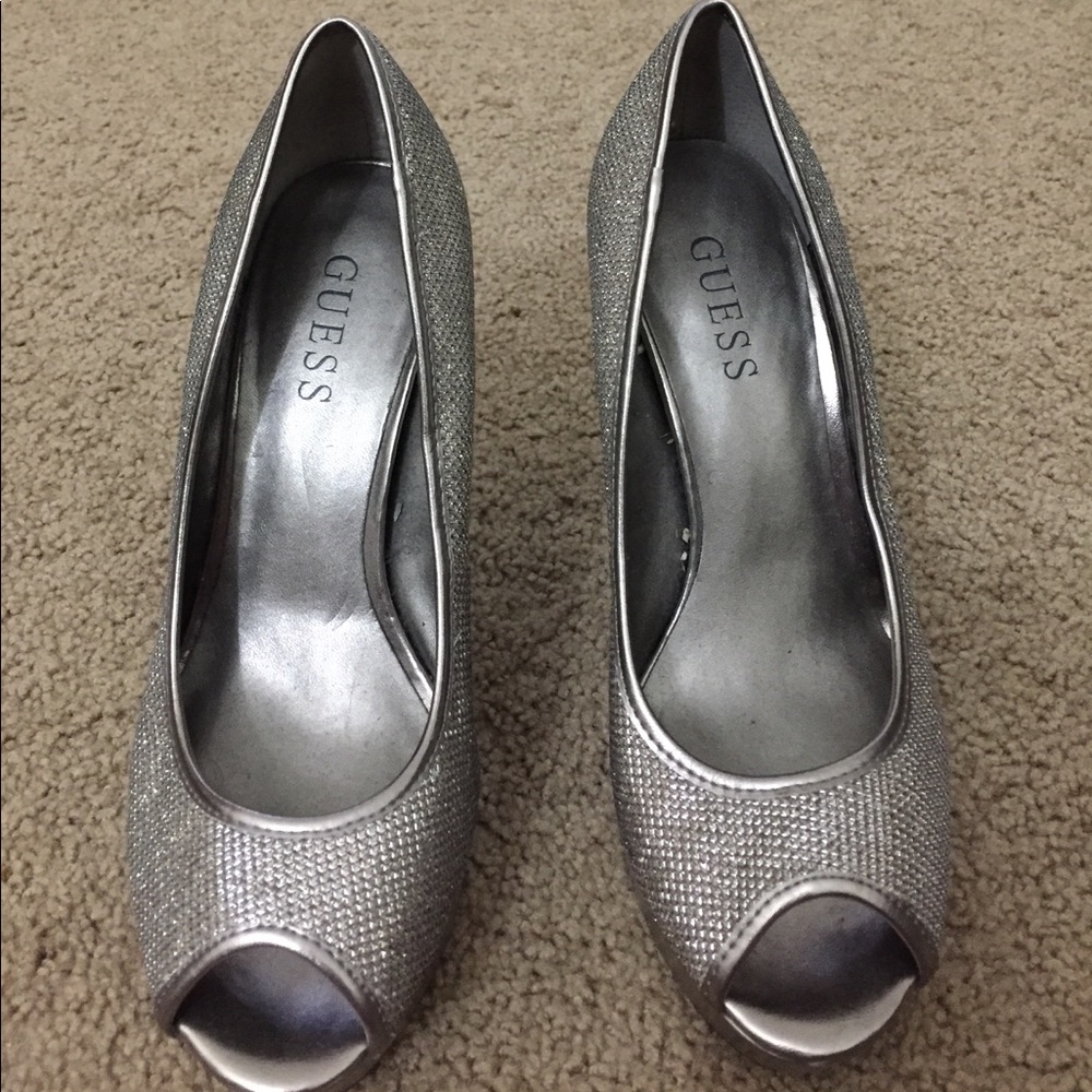 Sparkly Gold Guess Peeptoe Heels