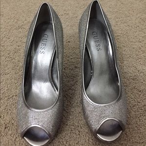 Sparkly Gold Guess Peeptoe Heels
