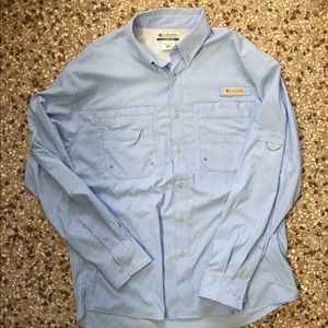 Columbia Mens Long Sleeve PFG Shirt Sz. M, Lt blue