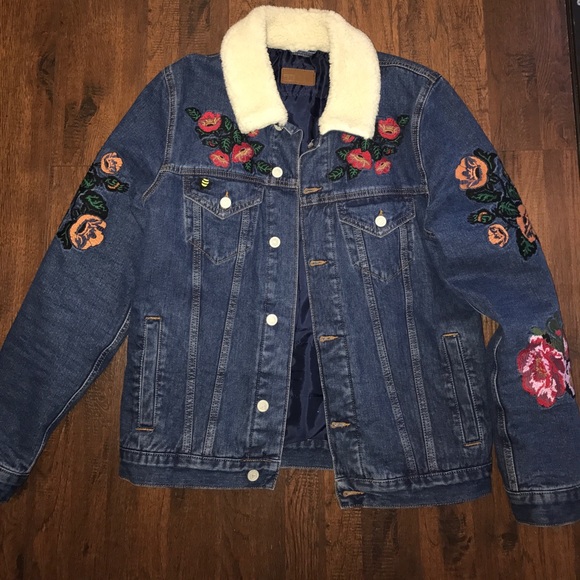 ASOS Other - Fleece denim jacket with floral patch work