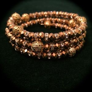 Gold swarovski &rhinestone beaded wire bracelet