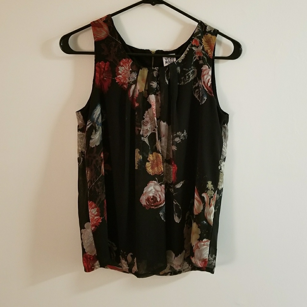 Black floral print blouse