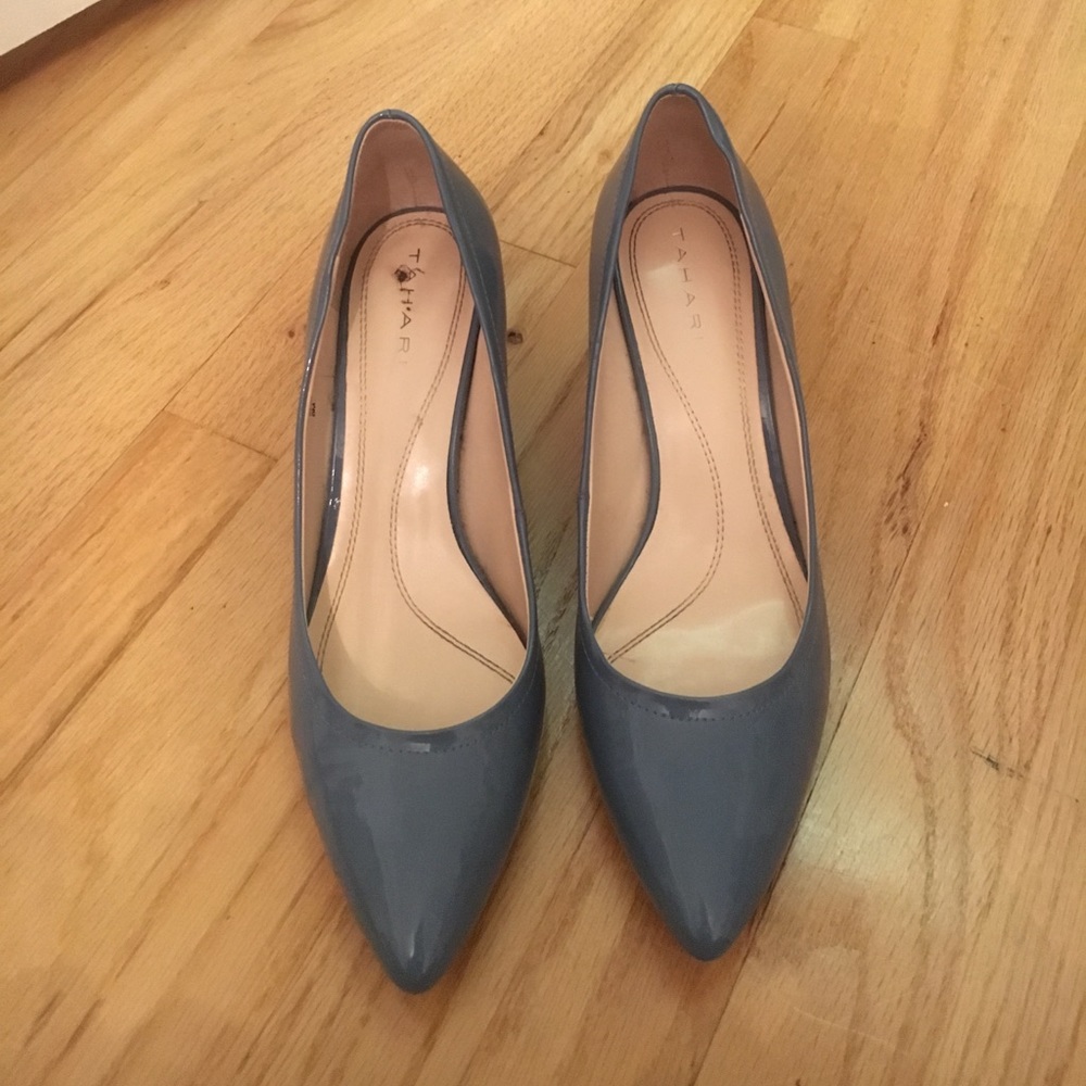 Blue pointed toe pumps. About 2 inch heel