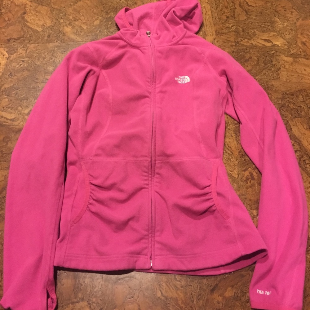 Pink North Face Ruched Zip Up Hoodie (size Medium)