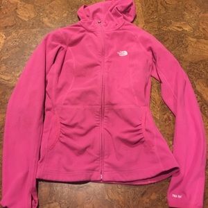 Pink North Face Ruched Zip Up Hoodie (size Medium)