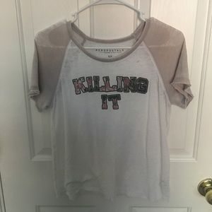 Aeropostale white shirt and creme sleeves t-shirt