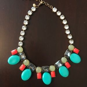 JCrew Green & Orange Beaded Statement Necklace