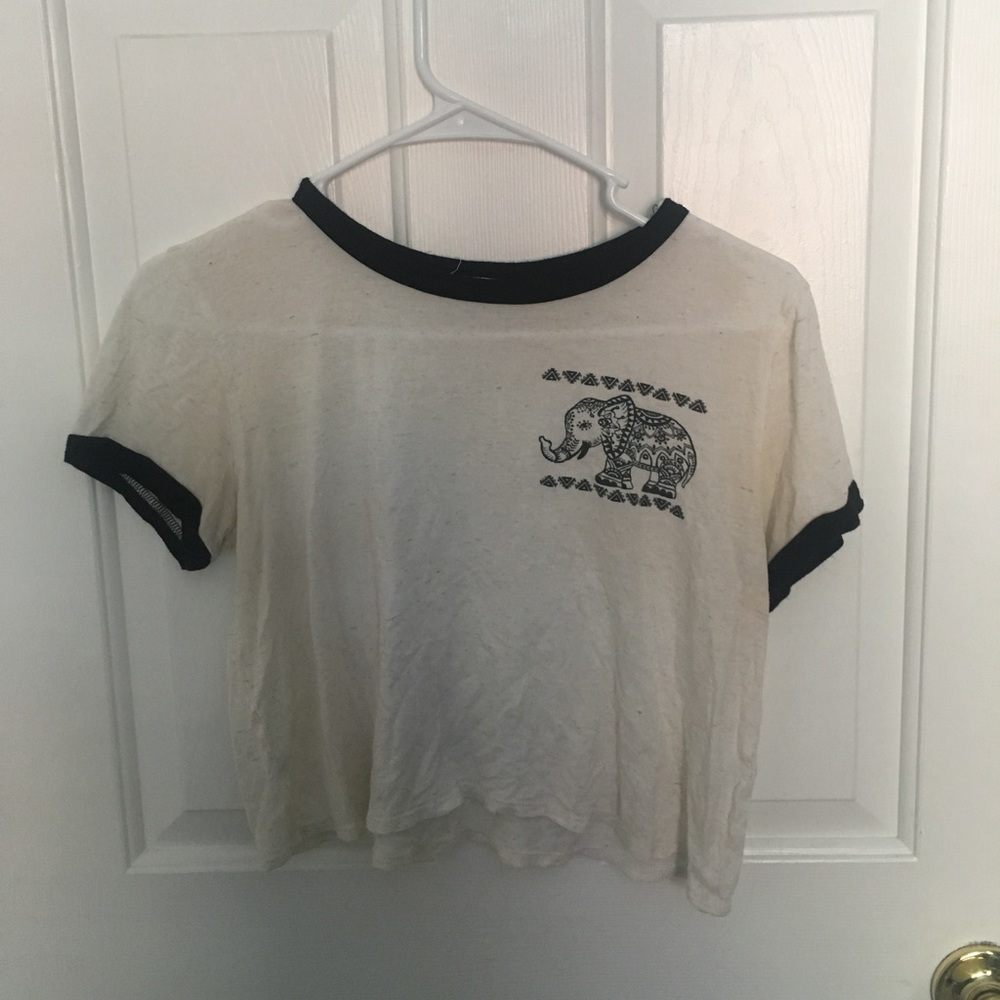 G-Mini white crop top with black collar/sleeves