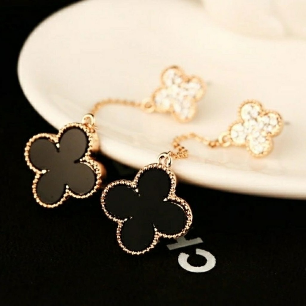 Rhinestone Crystal clover ling tassel drop rose