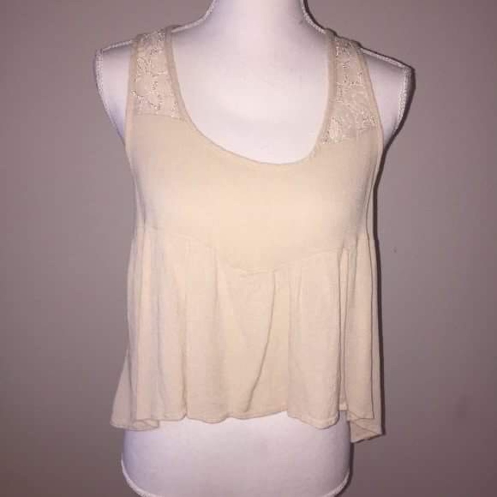 Peach Royal Cream Lace Racerback High-Low Crop Top