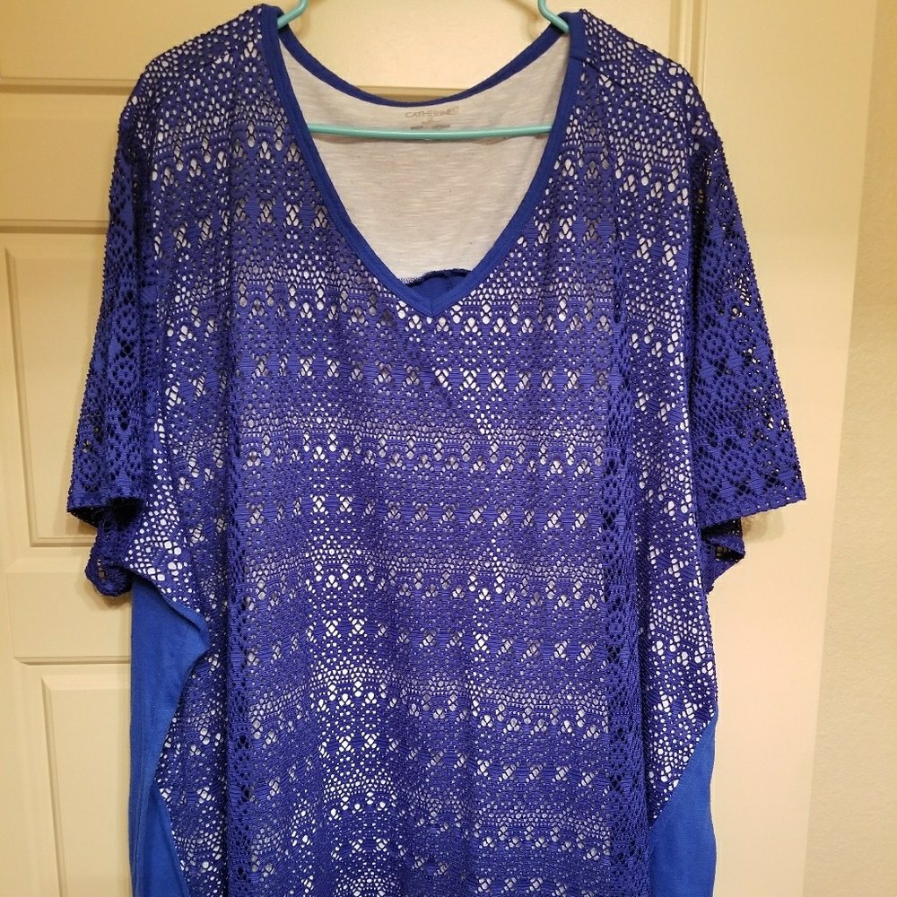 Mesh design in front solid in back blouse