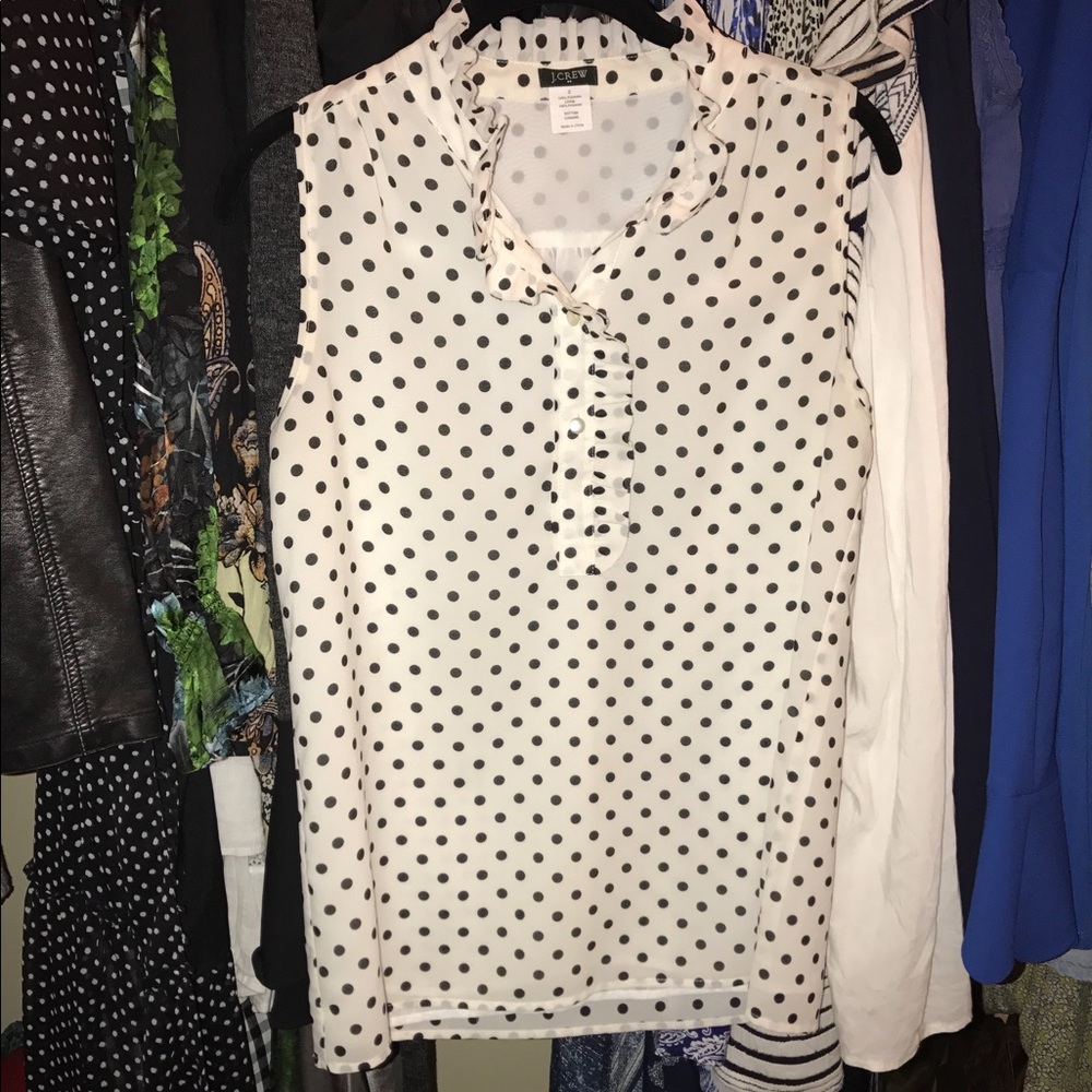 Ruffle polka dot J. Crew sleeveless blouse
