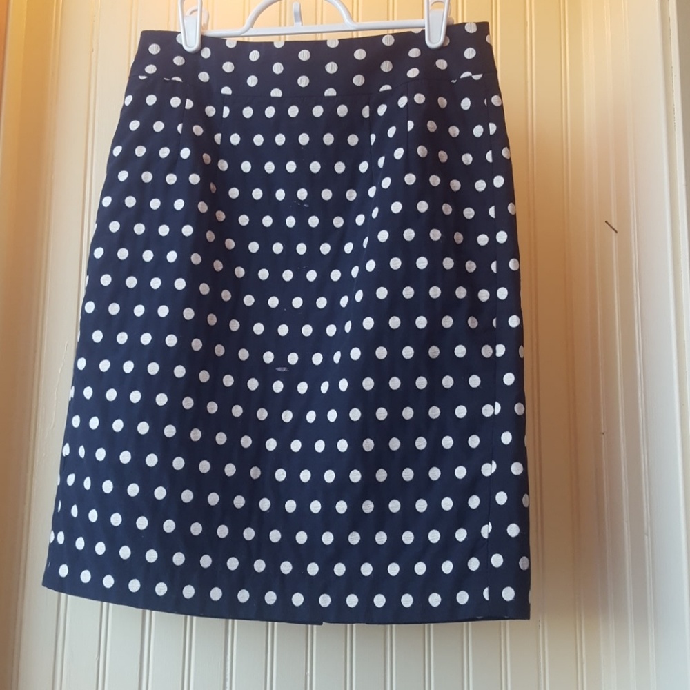 Banana Republic Navy Skirt w/ White Polka Dots