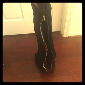 High thigh black suede boots
