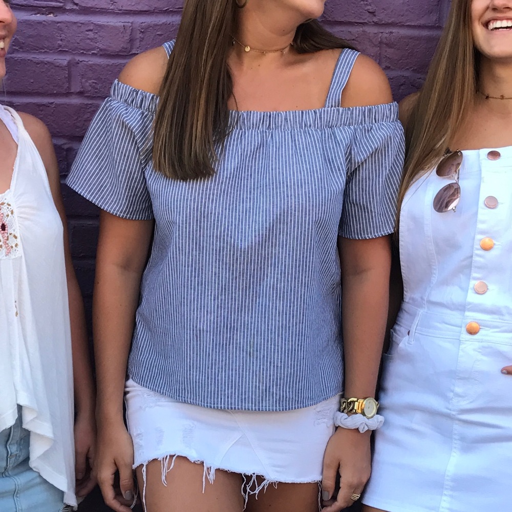 Off the shoulder striped shirt