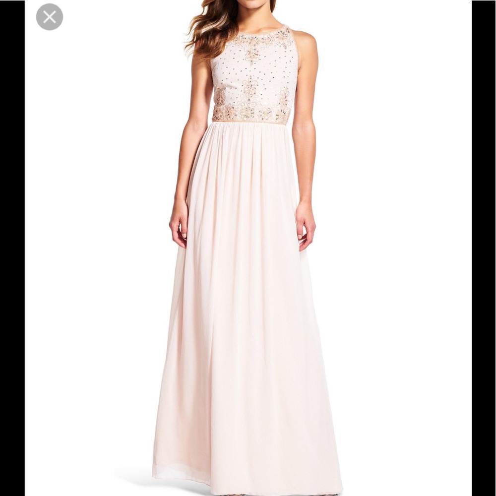 Adrianna Pepell Blush Gown Halter Sequin Beaded