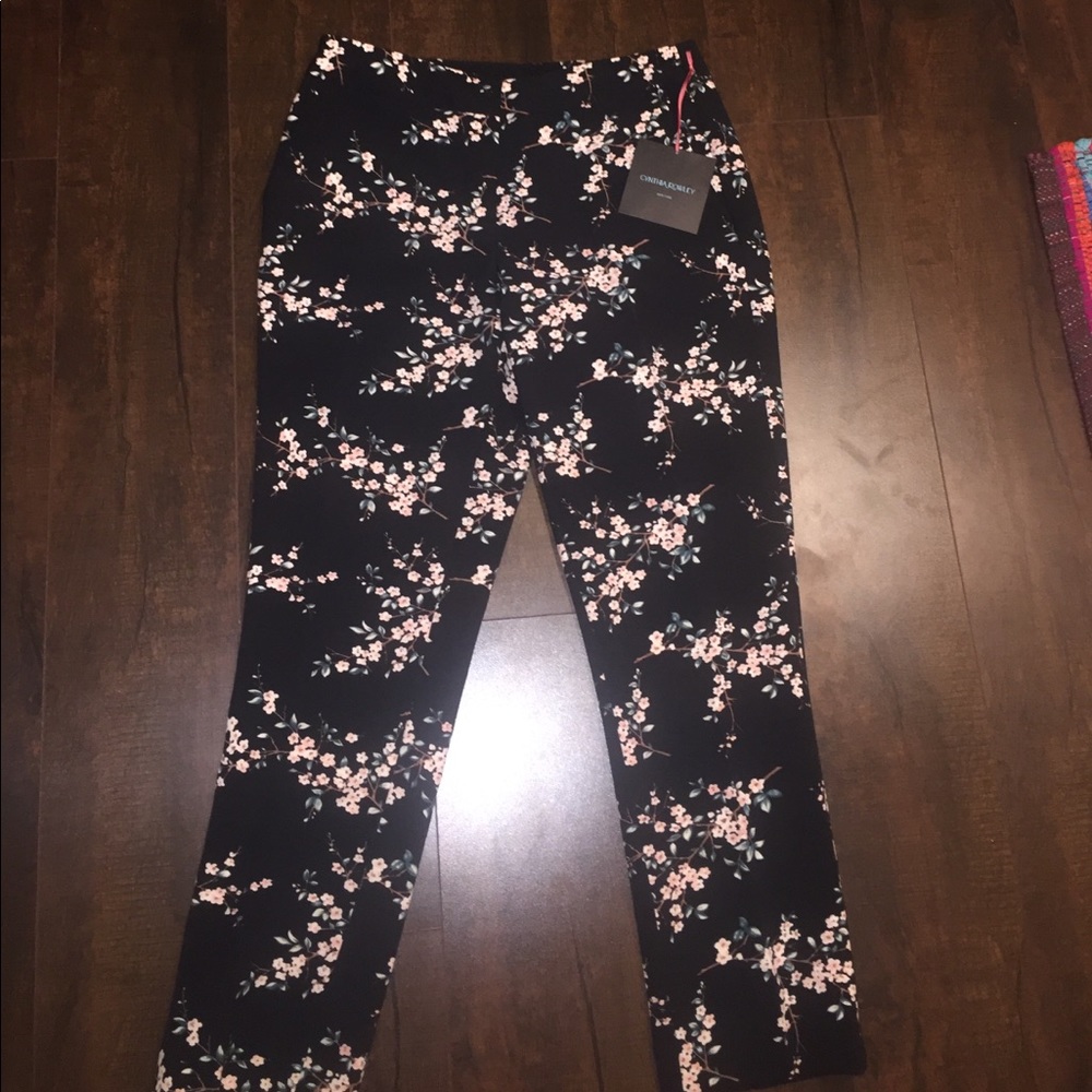 Black floral dress pants