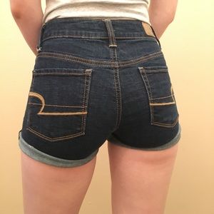 American Eagle Dark Wash Hi-Rise Jean Shorts