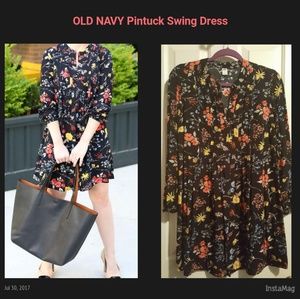 OLD NAVY Black Floral Pintuck Swing Dress Sz M