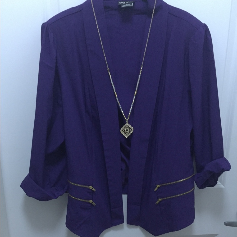 Plus City Chic Dble Zip Drapey Jacket Purple Small